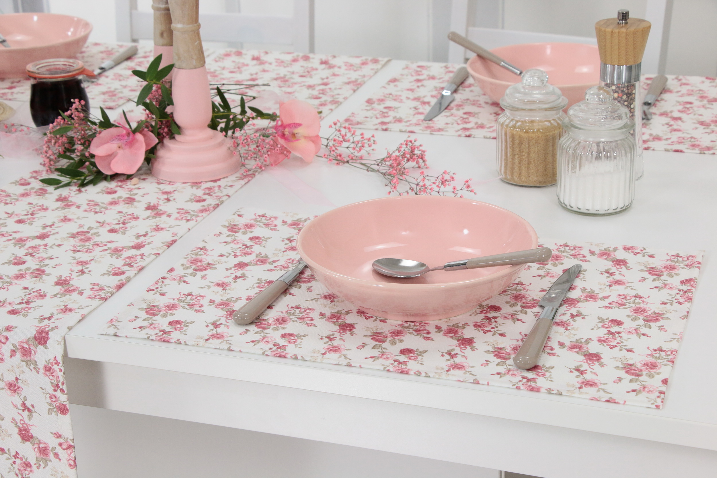Tischset abwaschbar Weiß Rosa Taupe Rose Größe 32x42 cm Platzset | 32x42 cm  - 8 Tischsets - Platzsets - 5% Rabatt