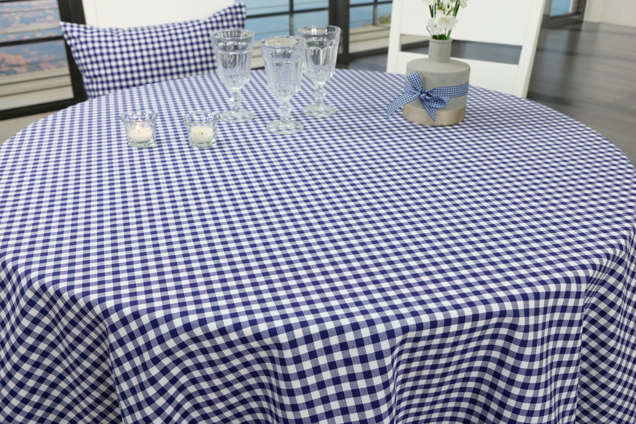 Tischdecke Blau Weiß kariert Bärbl ab 80 cm bis 150 cm RUND | Ø 140 cm