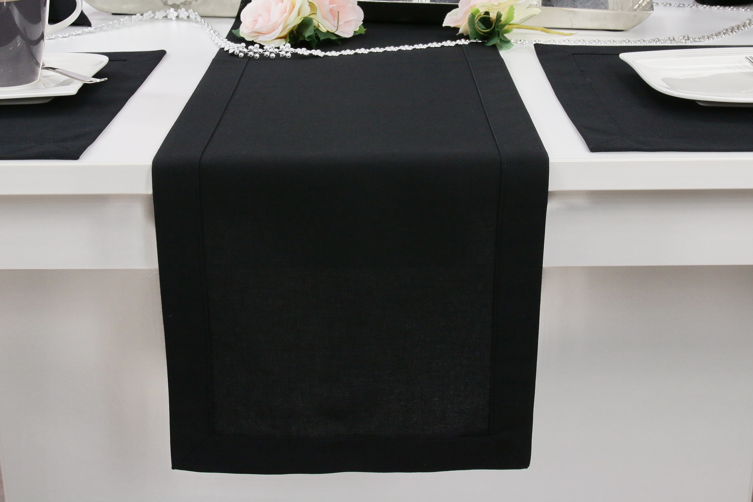 Tischdecken Schwarz uni Tischläufer Breite 40 cm | 250 cm