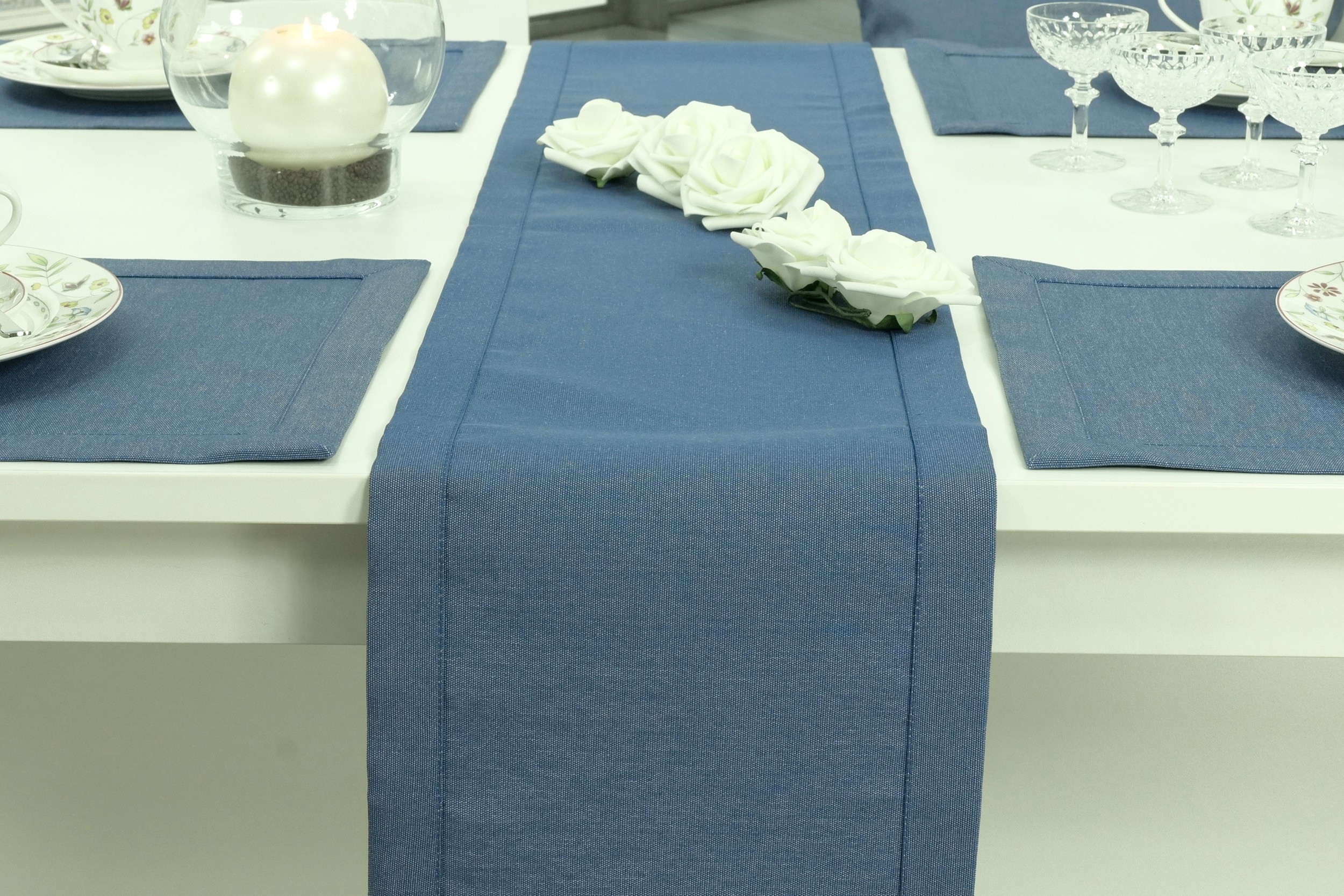 Blaue Tischläufer perfekt in Basic Tischdecken Tischdecken-Shop.de. + gemustert Markenqualität | TiDeko®