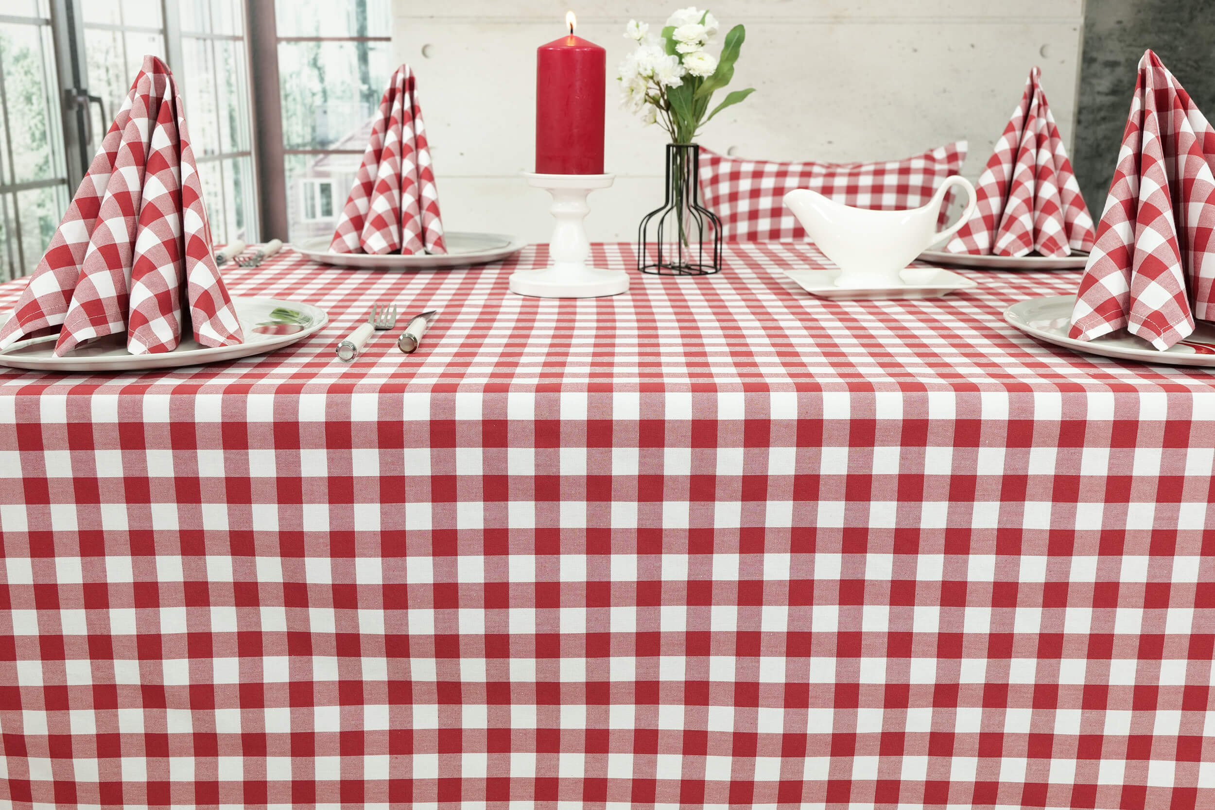 Karierte Tischdecke Breite Weiß Rot 150 cm Cuadros