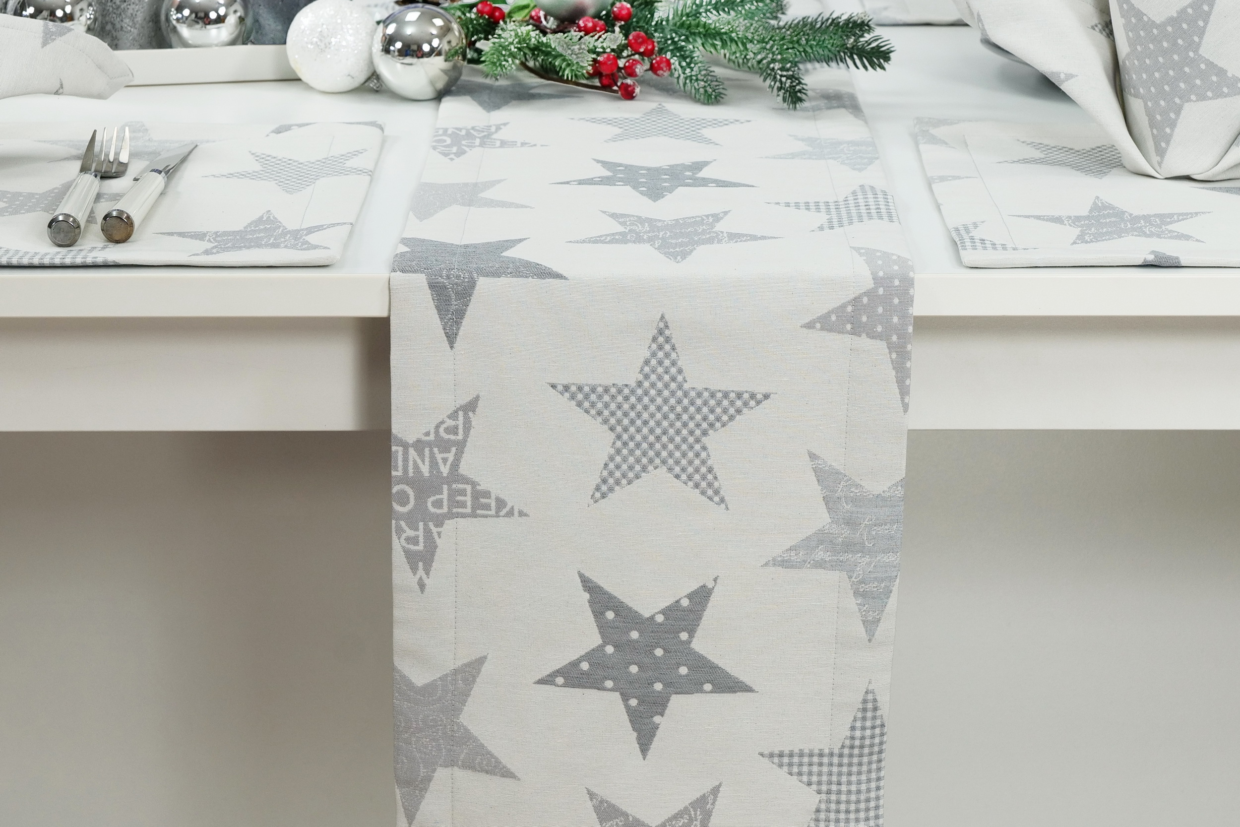 Moderne Tischläufer Grau Hellgrau Sterne Breite 40 cm | 250 cm
