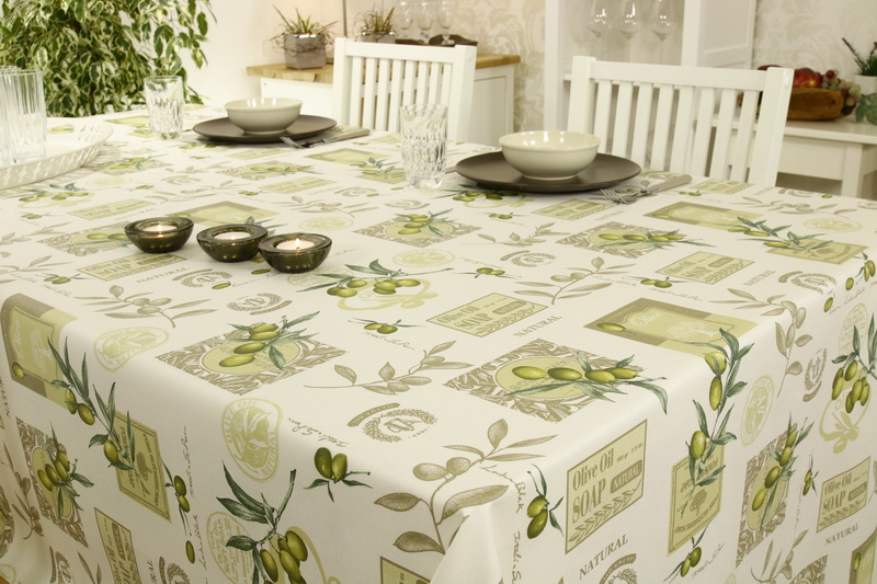 Abwaschbare Tischdecke Olive Muster LONA Breite 120 cm | 390 cm