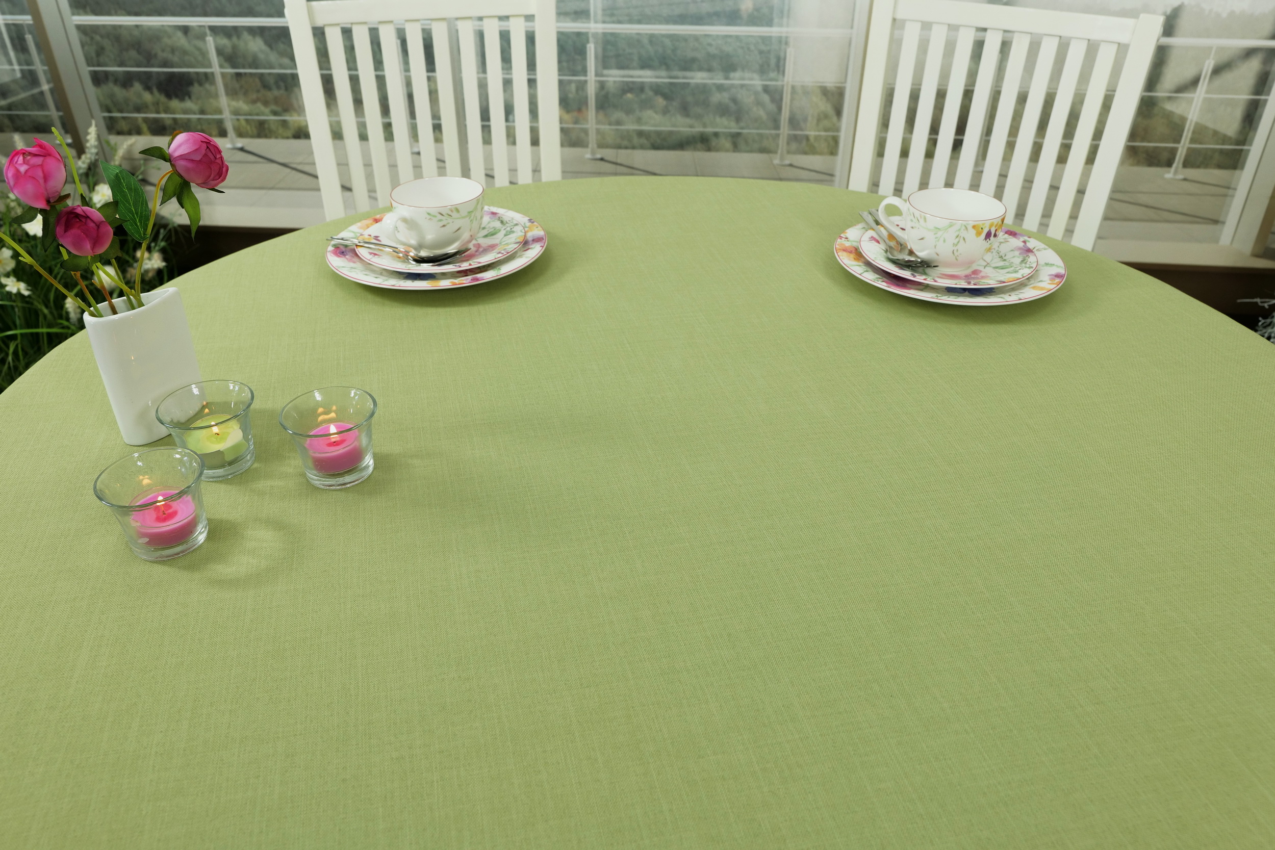 Tischdecke mit cm Apfelgrün OVAL cm | 120 330 Fleckschutz Breite Valerie uni Leinenoptik