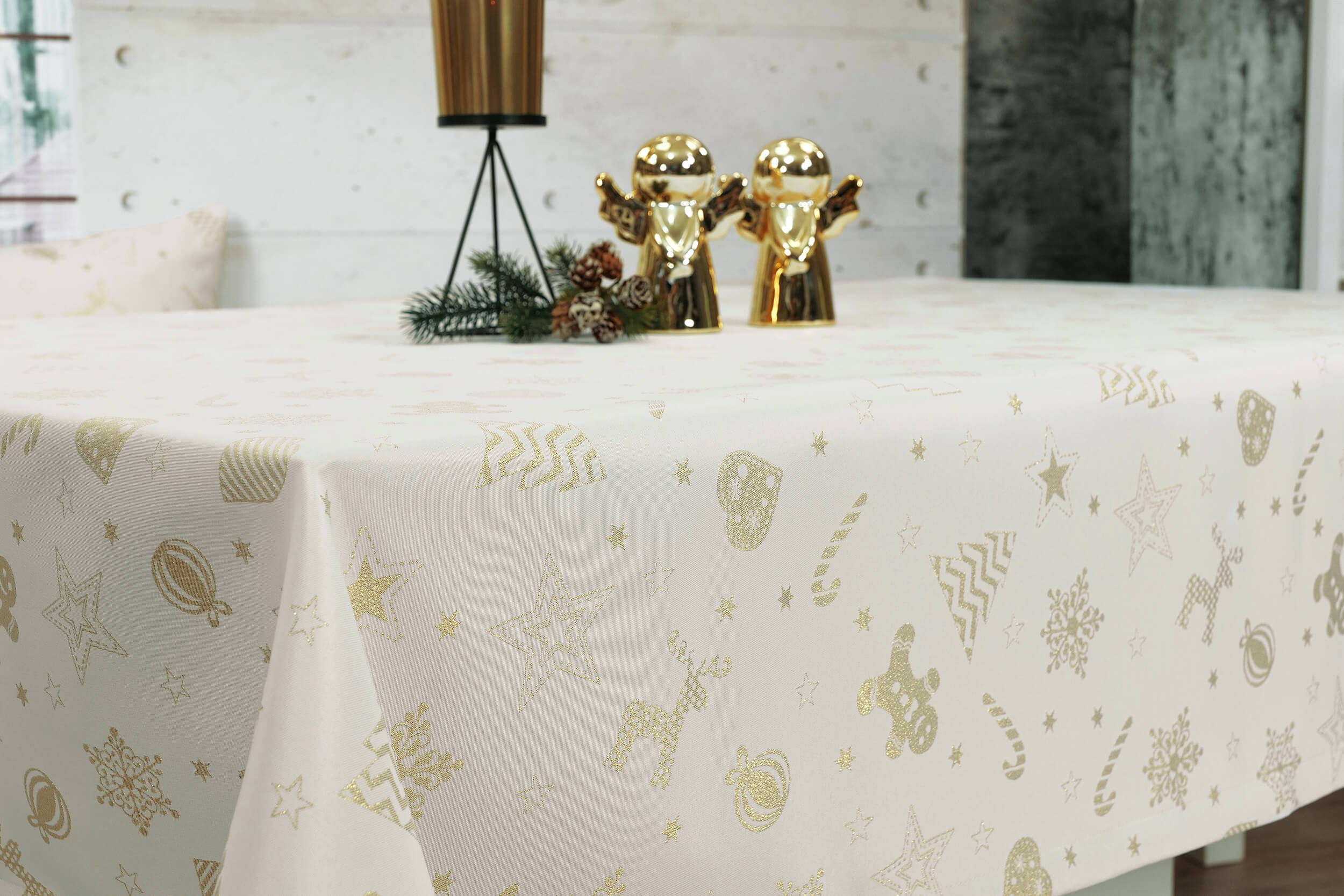 Tischdecke Breite 120 cm Dorados Gold Muster Weihnachten