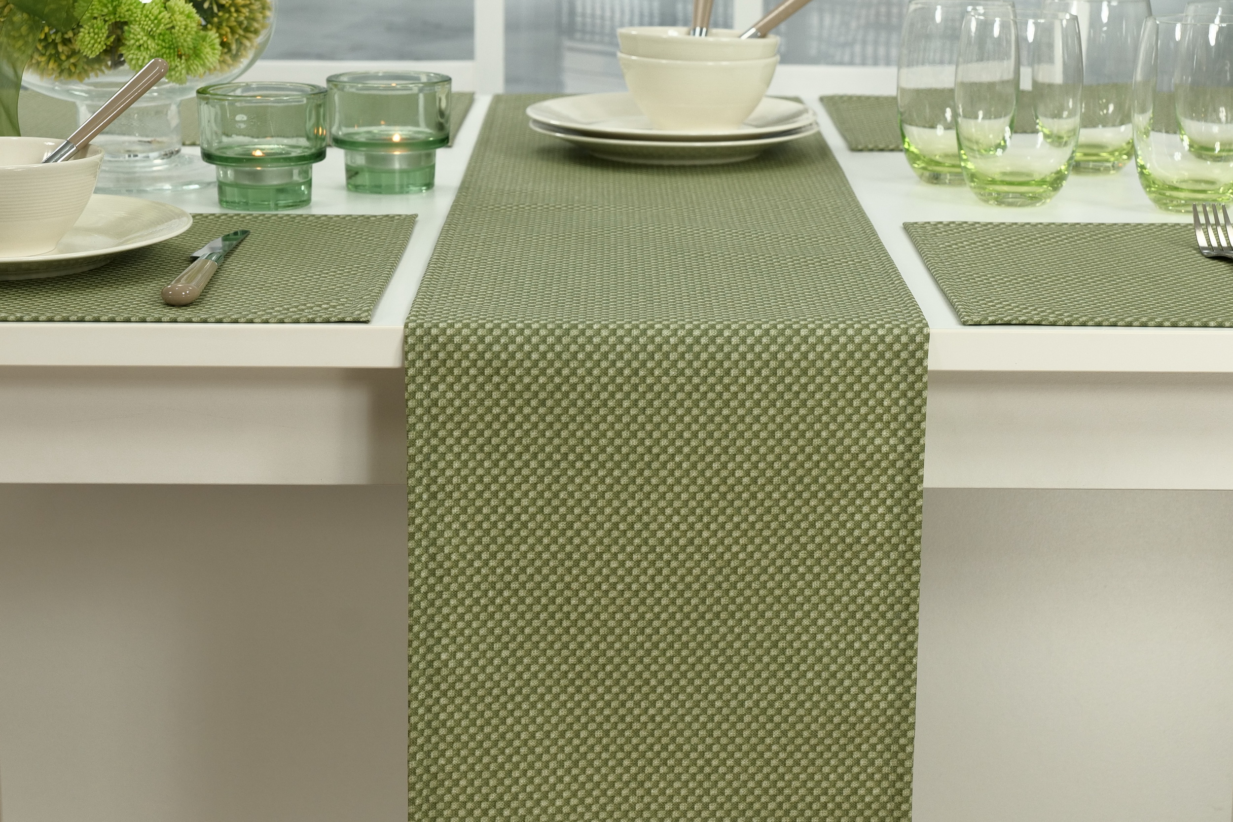 Abwaschbare Anti Rutsch Tischläufer Grün gemustert Peculiari Breite 40 cm |  60 cm | SW130505