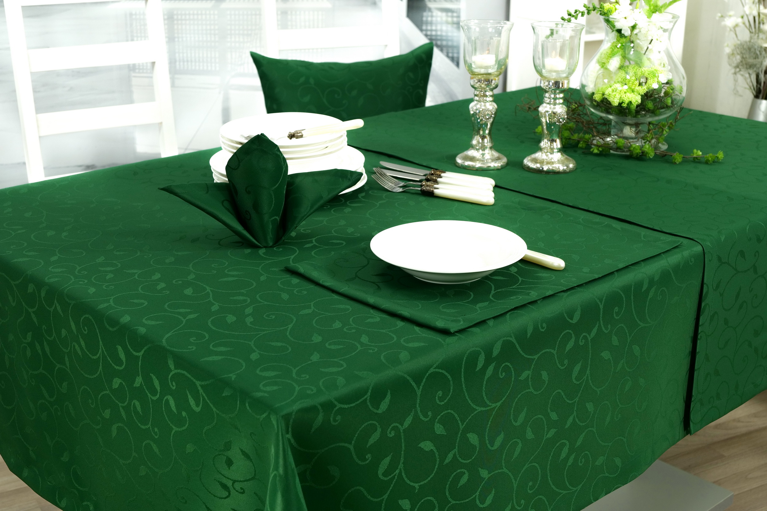 cm Fleckschutz Tischdecke mit 110 Breite Muster Grün cm Damast | 380
