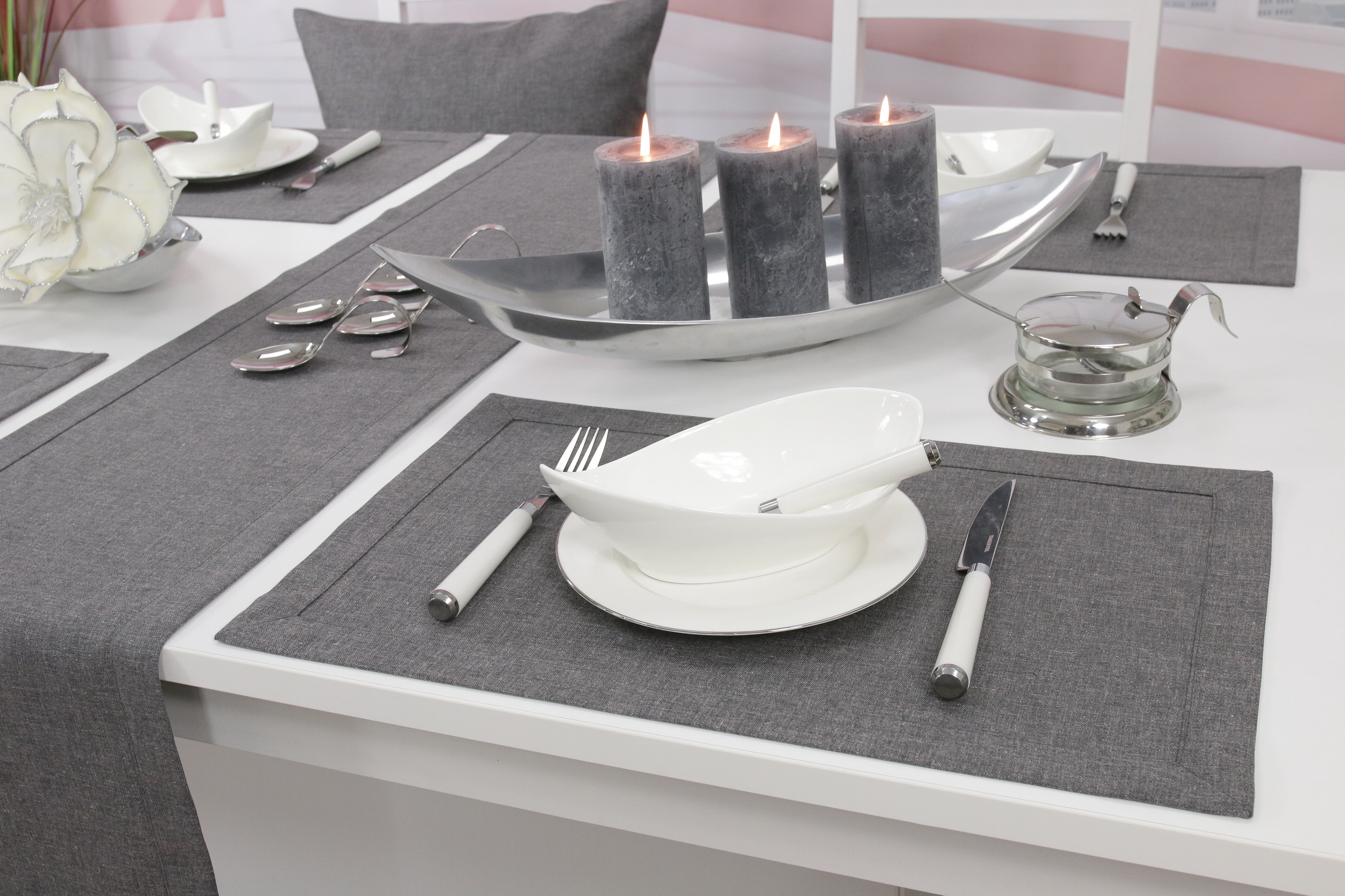 Dunkelgraue Halbleinen Tischdecke: | TiDeko® Außergewöhnlich Tischdecken-Shop.de. Markenqualität schön Tischdecken