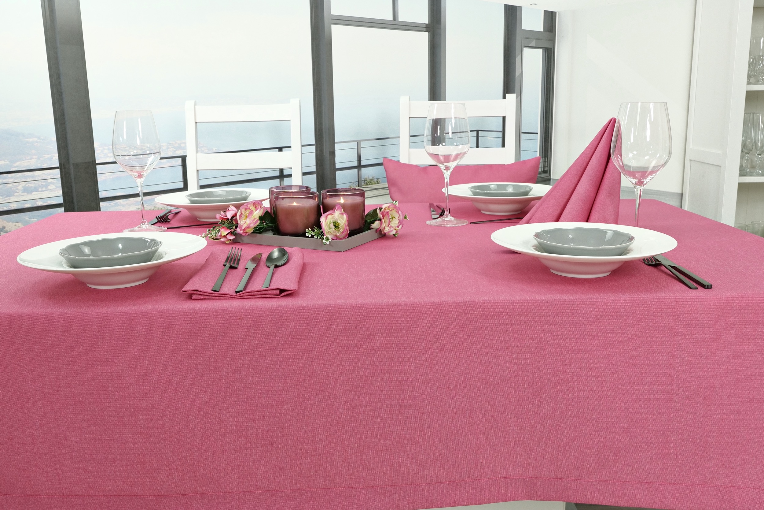 Tischdecke mit Fleckschutz Pink uni Outside Breite 110 cm