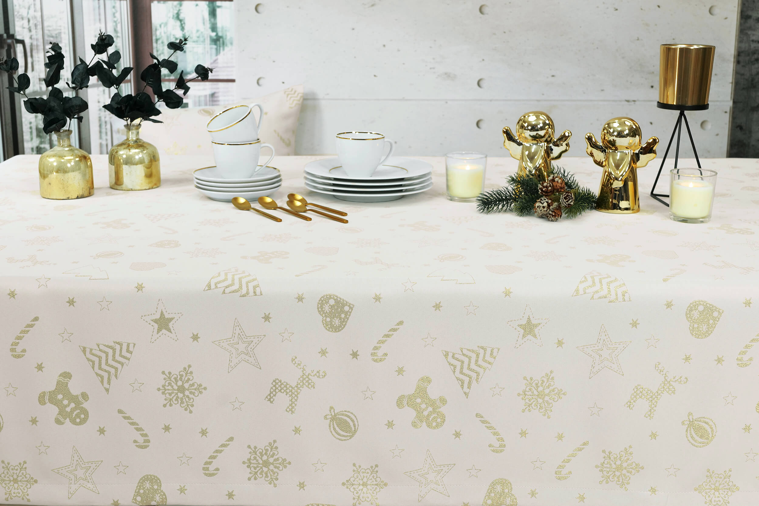 Tischdecke Breite 140 cm Weihnachten Muster Gold Dorados
