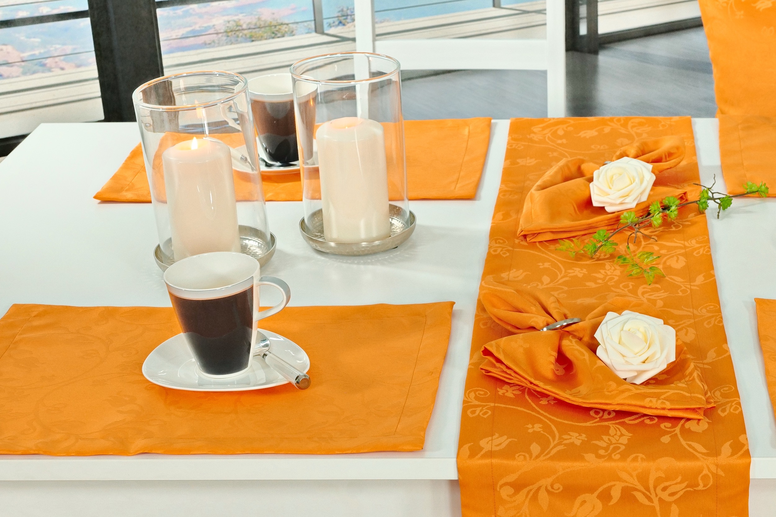 Tischläufer mit 60 | cm Orange 25 Breite cm SW131317 Fresh Blütenranke Fleckschutz 
