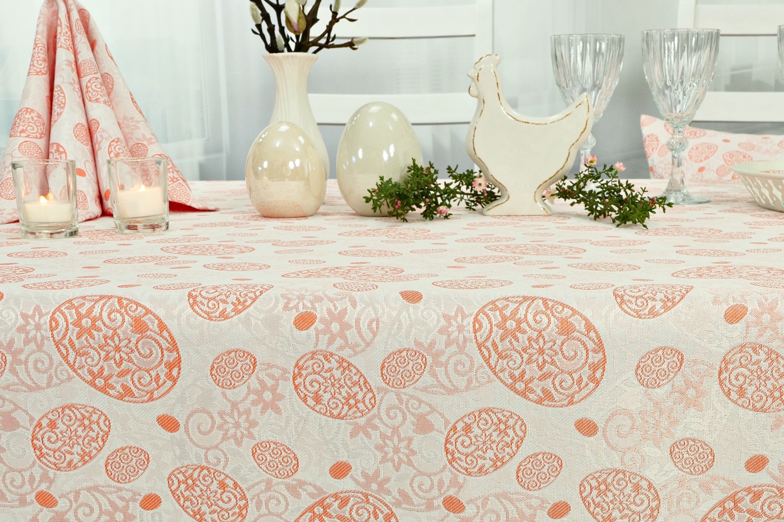 Oster Tischdecke mit Egg cm Fleckschutz 160 Easter | Breite 120 Orange Weiß cm