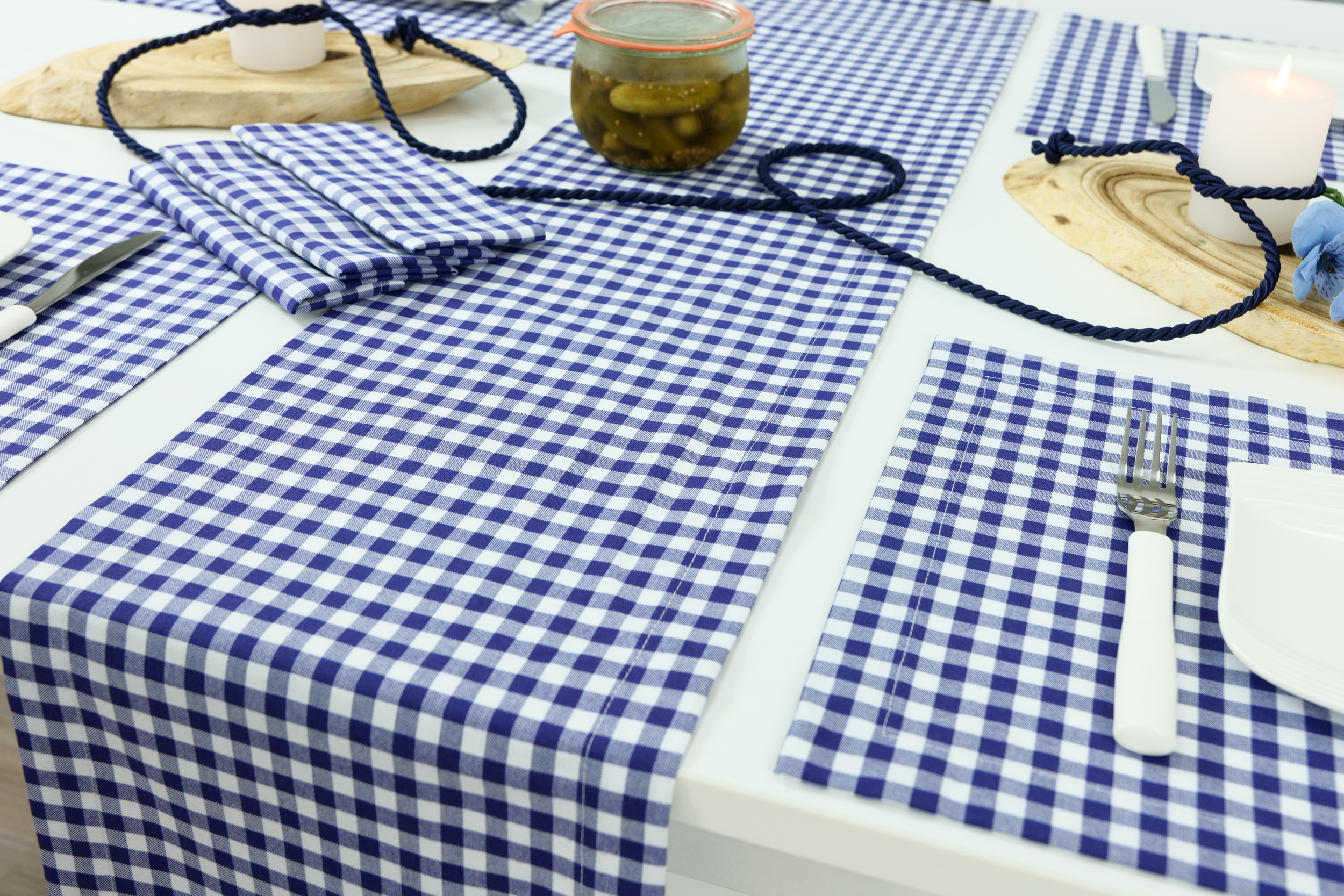 Tischdecken Karomuster Blau-Weiß \