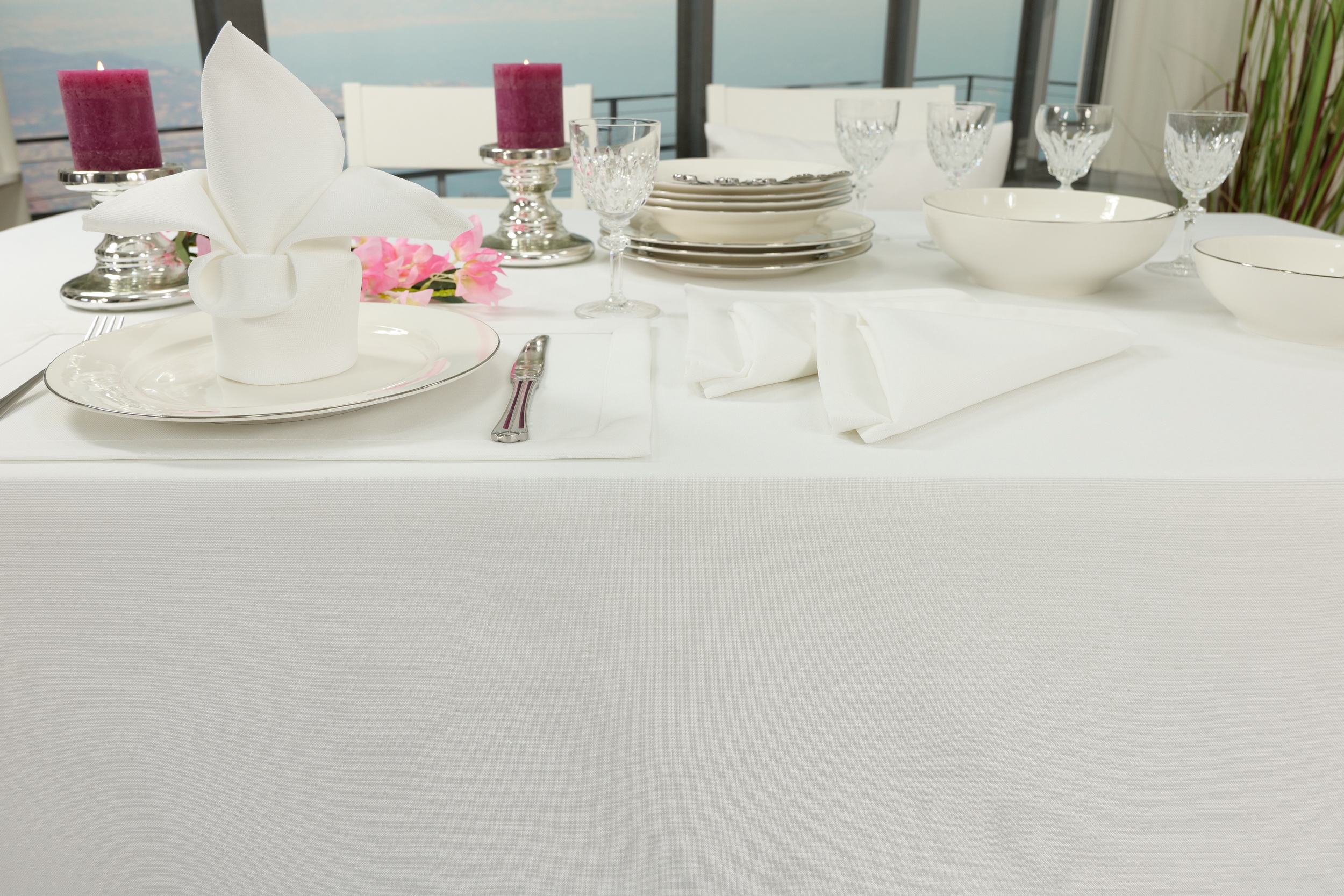 Edle Tischdecke Weiß einfarbig Peony Breite 140 cm | 160 cm | SW128689
